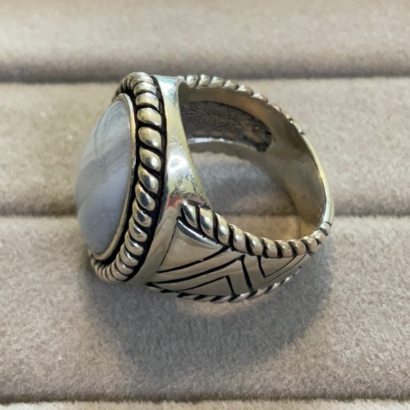 Carolyn Pollack Beautiful Sterling Silver Blue Beige Lace Agate Ring - Picture 4 of 5